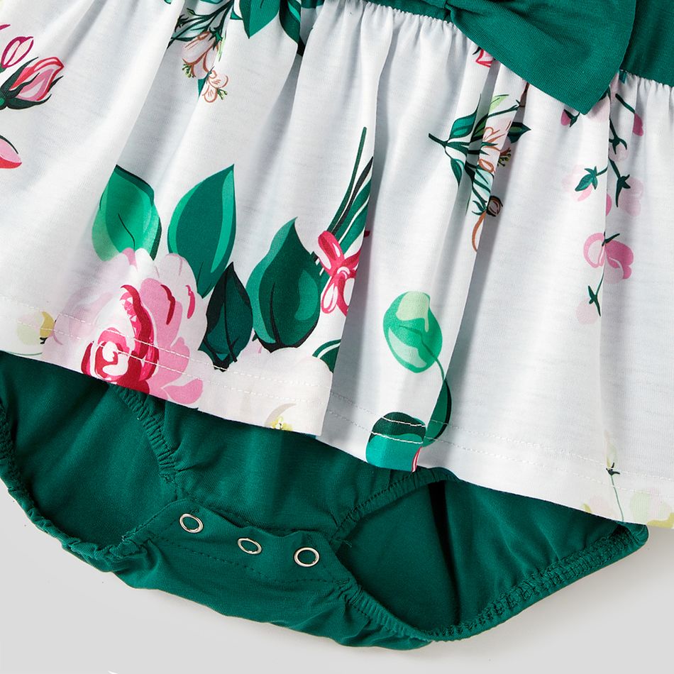 Family Matching Solid Splicing Floral Print Tank Dresses and Colorblock Short-sleeve Polo Shirts Sets blackishgreen big image 9