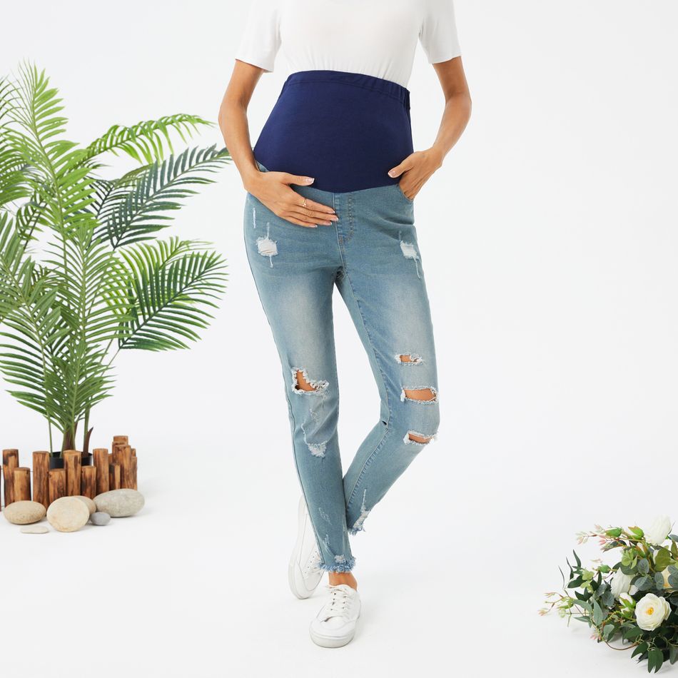 Maternity Ripped Raw Trim Skinny Jeans Light Blue