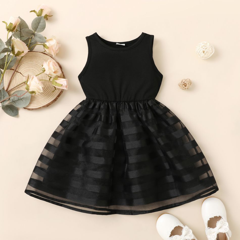 Toddler Girl Mesh Splice Sleeveless Black Dress Black