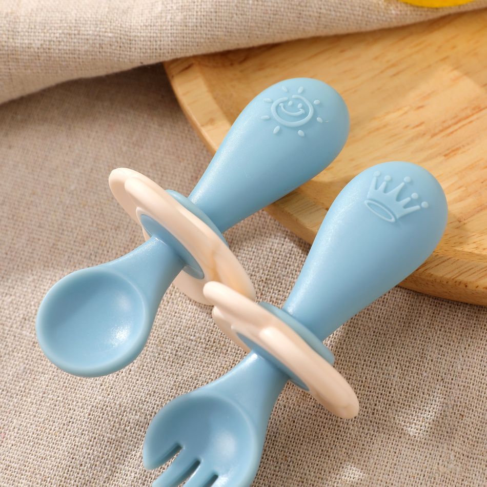 2-pack Baby Silicone Self-Feeding Spoon Fork Toddler Utensils Training Utensils Set for Self-Training Light Blue