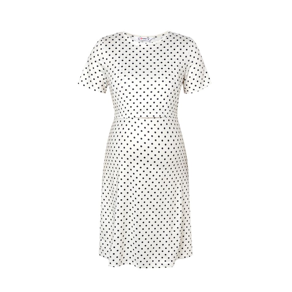 Nursing Allover Polka Dots Print Short-sleeve Dress Apricot