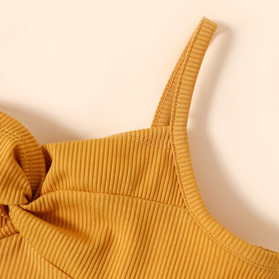 Baby Girl Solid Ribbed Twist Knot Spaghetti Strap Top Ginger-2 big image 3