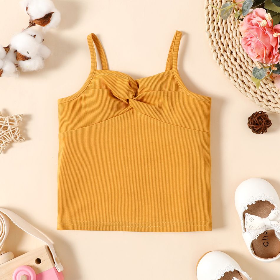 Baby Girl Solid Ribbed Twist Knot Spaghetti Strap Top Ginger-2 big image 1