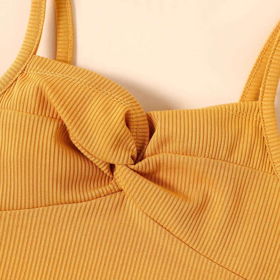 Baby Girl Solid Ribbed Twist Knot Spaghetti Strap Top Ginger-2 big image 4