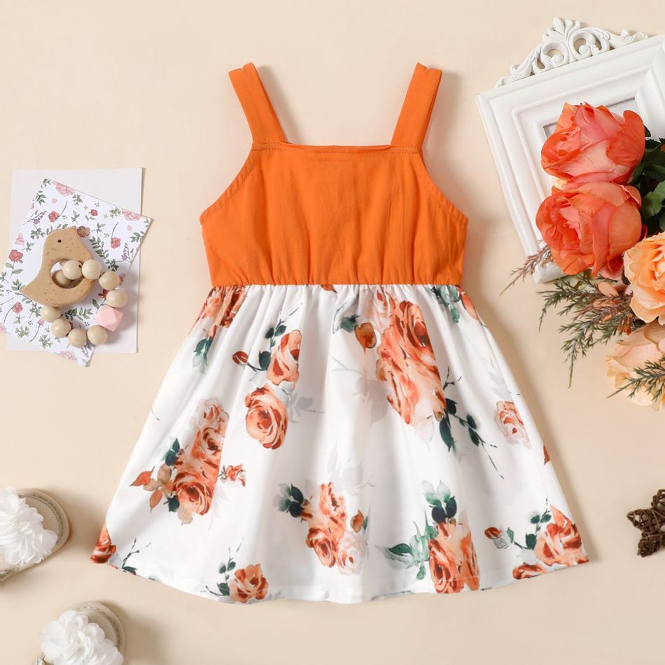 Baby Girl 100% Cotton Sleeveless Button Up Splicing Floral Print Dress ColorBlock big image 2