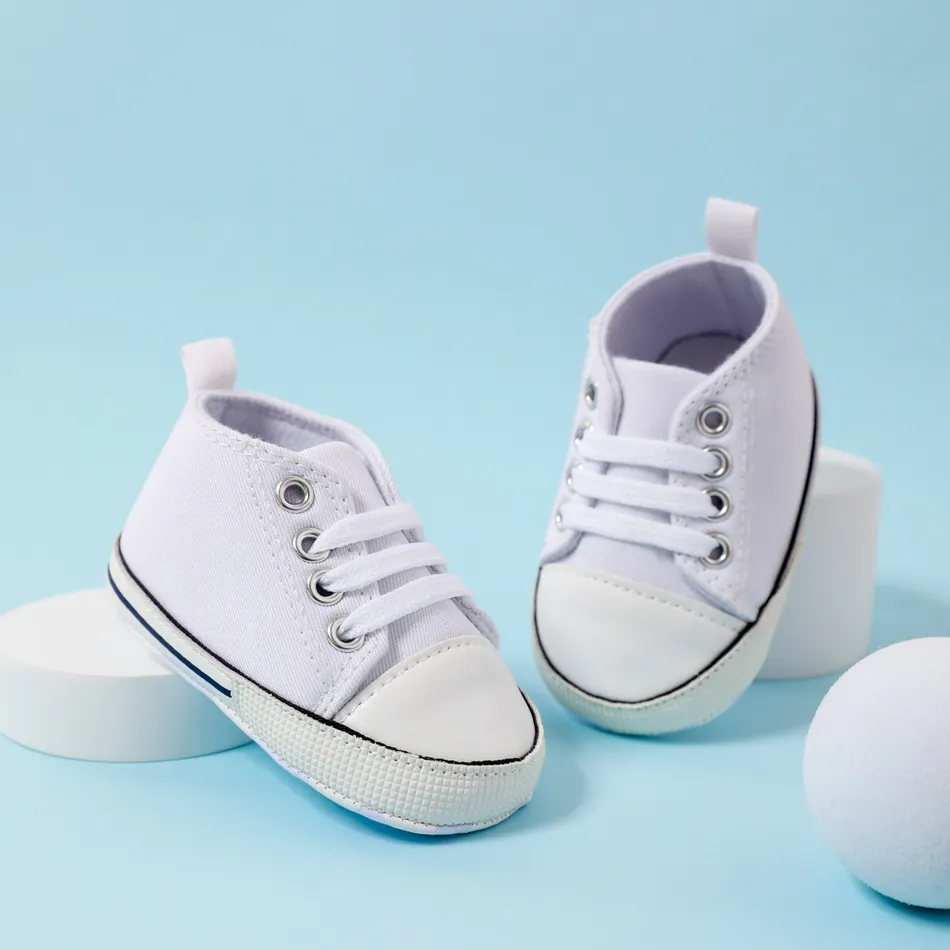 طفل / طفل صغير الصلبة الدانتيل يصل أحذية prewalker أبيض big image 1