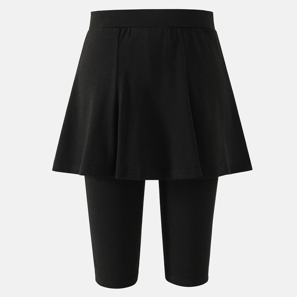 Kid Girl Solid Color Faux-two Skirt Leggings Shorts Black big image 3
