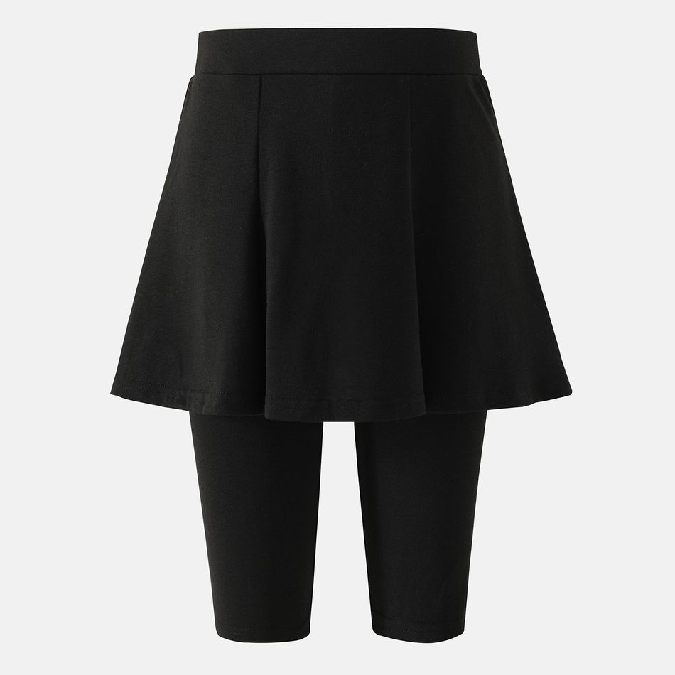 Kid Girl Solid Color Faux-two Skirt Leggings Shorts Black