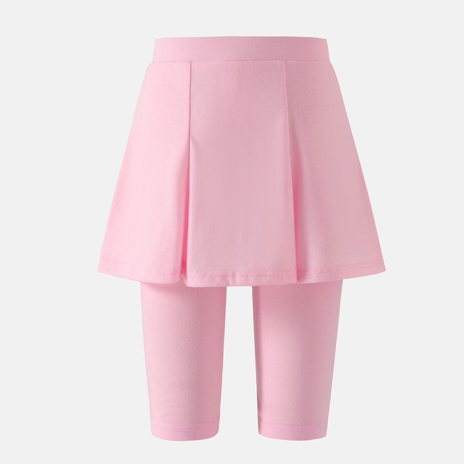 Kid Girl Solid Color Faux-two Skirt Leggings Shorts Pink big image 2