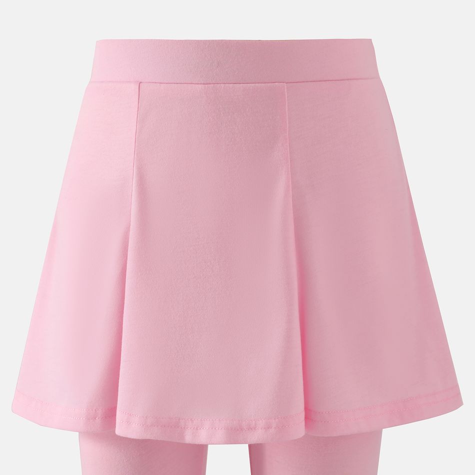 Kid Girl Solid Color Faux-two Skirt Leggings Shorts Pink big image 3