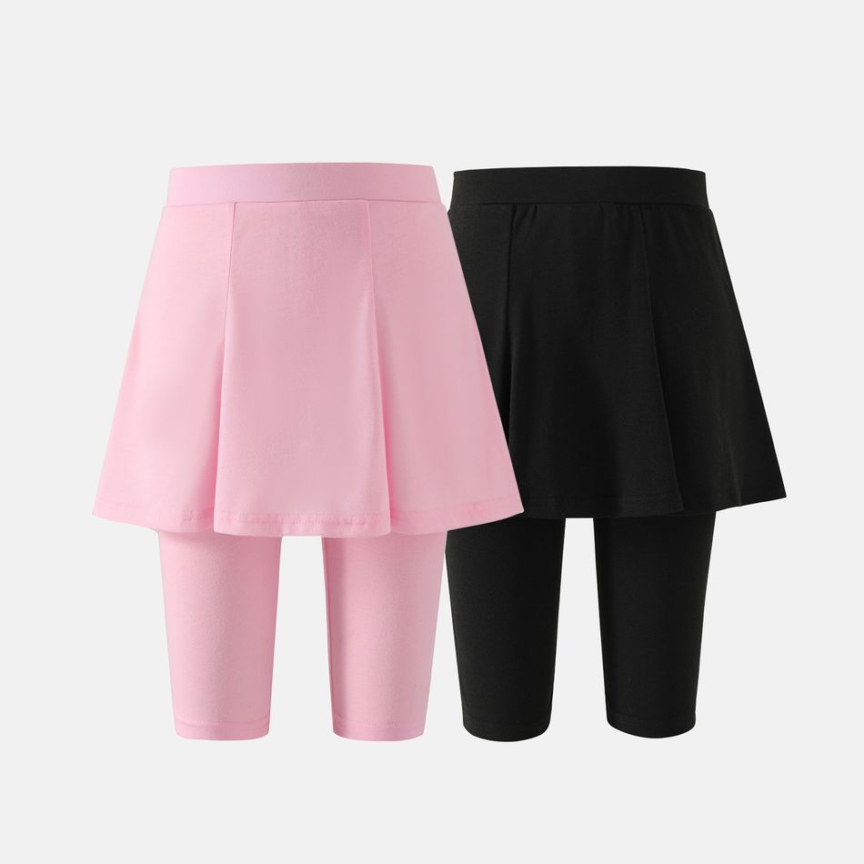 Kid Girl Solid Color Faux-two Skirt Leggings Shorts Black big image 2