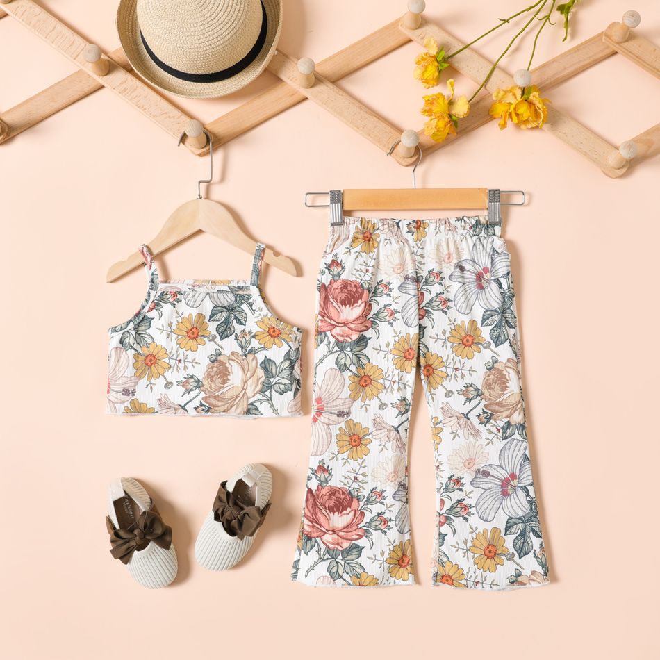 2-piece Toddler Girl Floral Print Camisole Tank Top and Elasticized Pants Set Multi-color