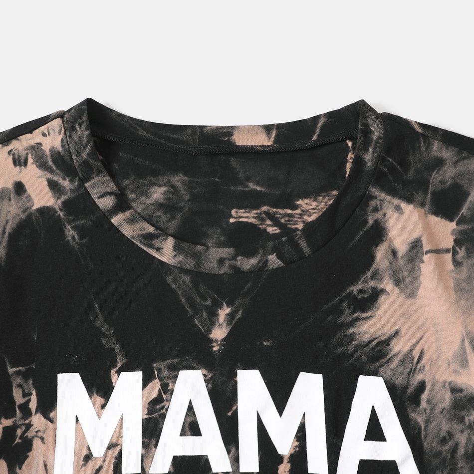 100% Cotton Short-sleeve Tie Dye Letter Print T-shirts for Mom and Me Black big image 5