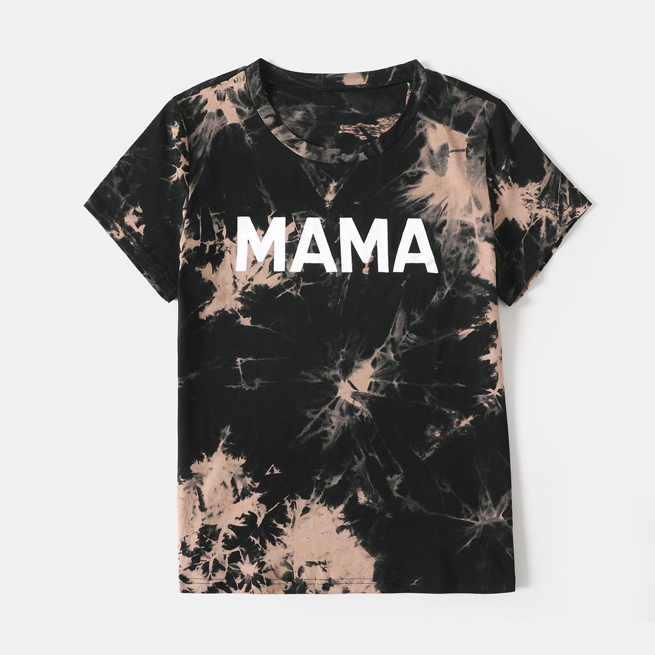 100% Cotton Short-sleeve Tie Dye Letter Print T-shirts for Mom and Me Black big image 3
