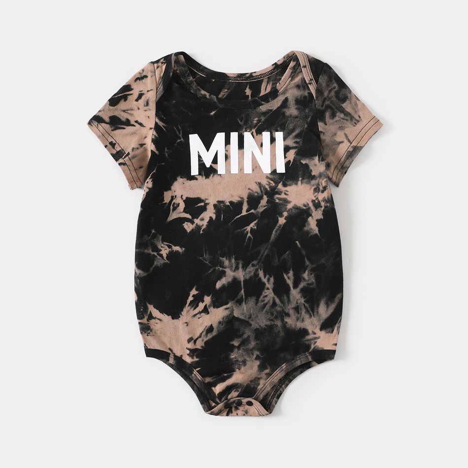 100% Cotton Short-sleeve Tie Dye Letter Print T-shirts for Mom and Me Black big image 11