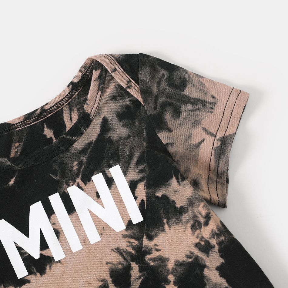 100% Cotton Short-sleeve Tie Dye Letter Print T-shirts for Mom and Me Black big image 14