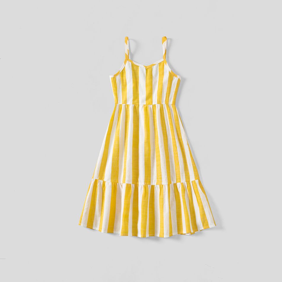 Family Matching Yellow Striped Cami Dresses and Short-sleeve Tops Sets yellowwhite big image 7