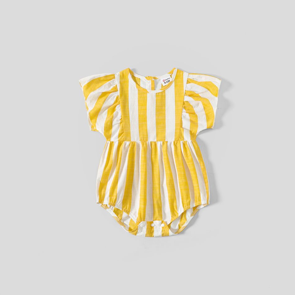 Family Matching Yellow Striped Cami Dresses and Short-sleeve Tops Sets yellowwhite big image 11