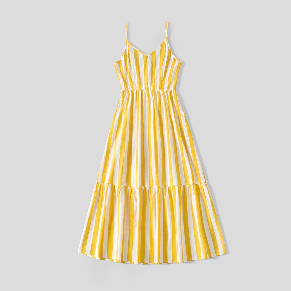 Family Matching Yellow Striped Cami Dresses and Short-sleeve Tops Sets yellowwhite big image 6