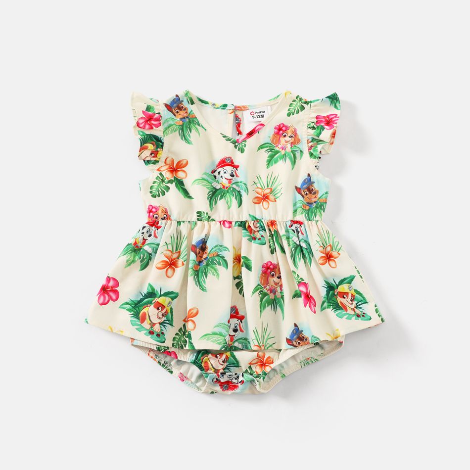 PAW Patrol Family Matching Allover Floral V Neck Flutter-sleeve Dresses and Short-sleeve Tops Sets Apricot big image 5