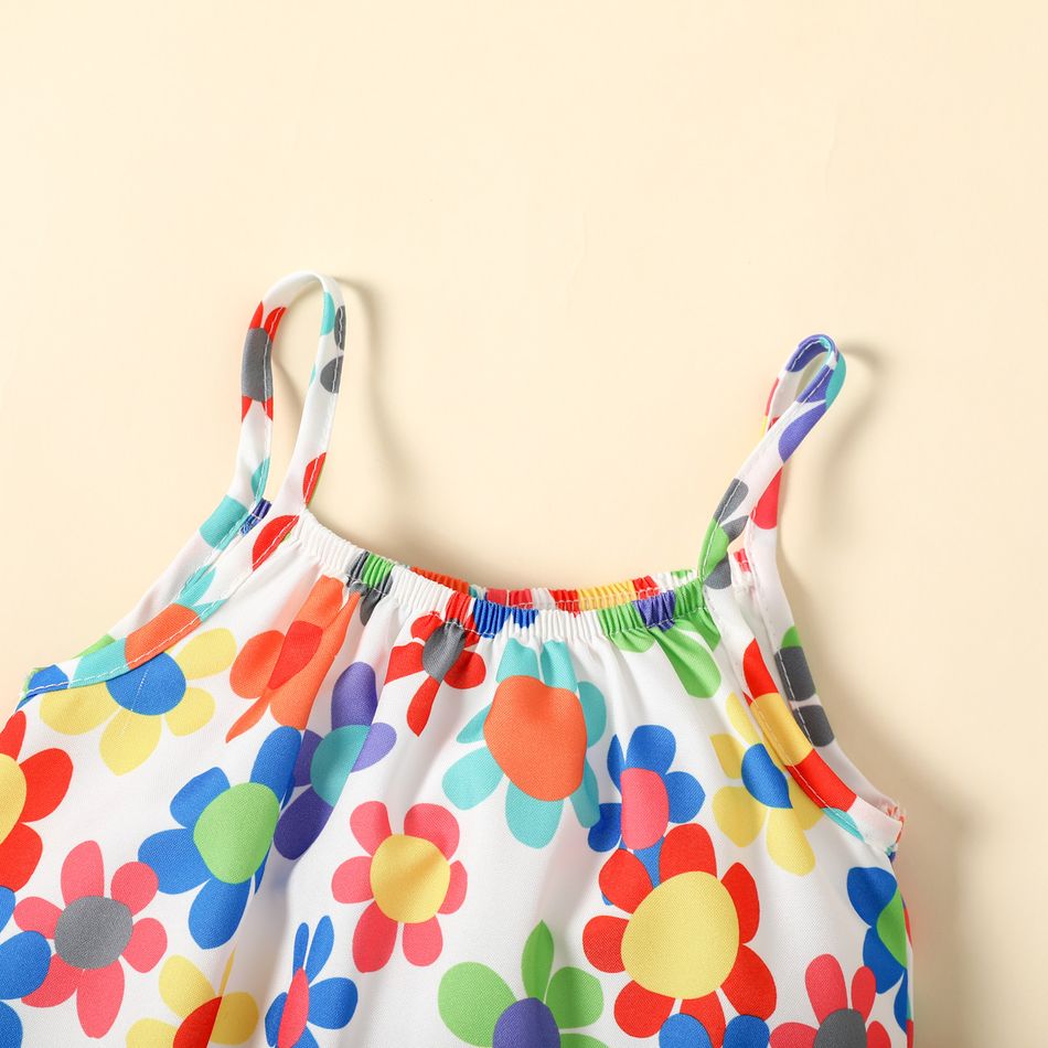 Baby Girl All Over Colorful Floral Print Spaghetti Strap Jumpsuit MultiColour big image 3