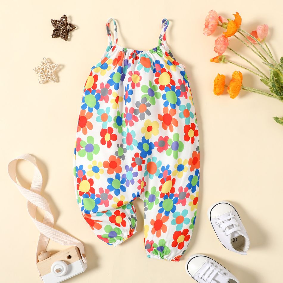 Baby Girl All Over Colorful Floral Print Spaghetti Strap Jumpsuit MultiColour big image 2