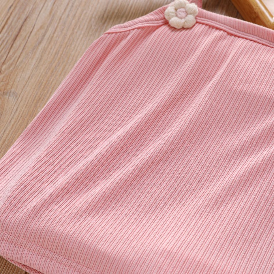 Toddler Girl Floral Design Solid Color Ribbed Camisole Pink