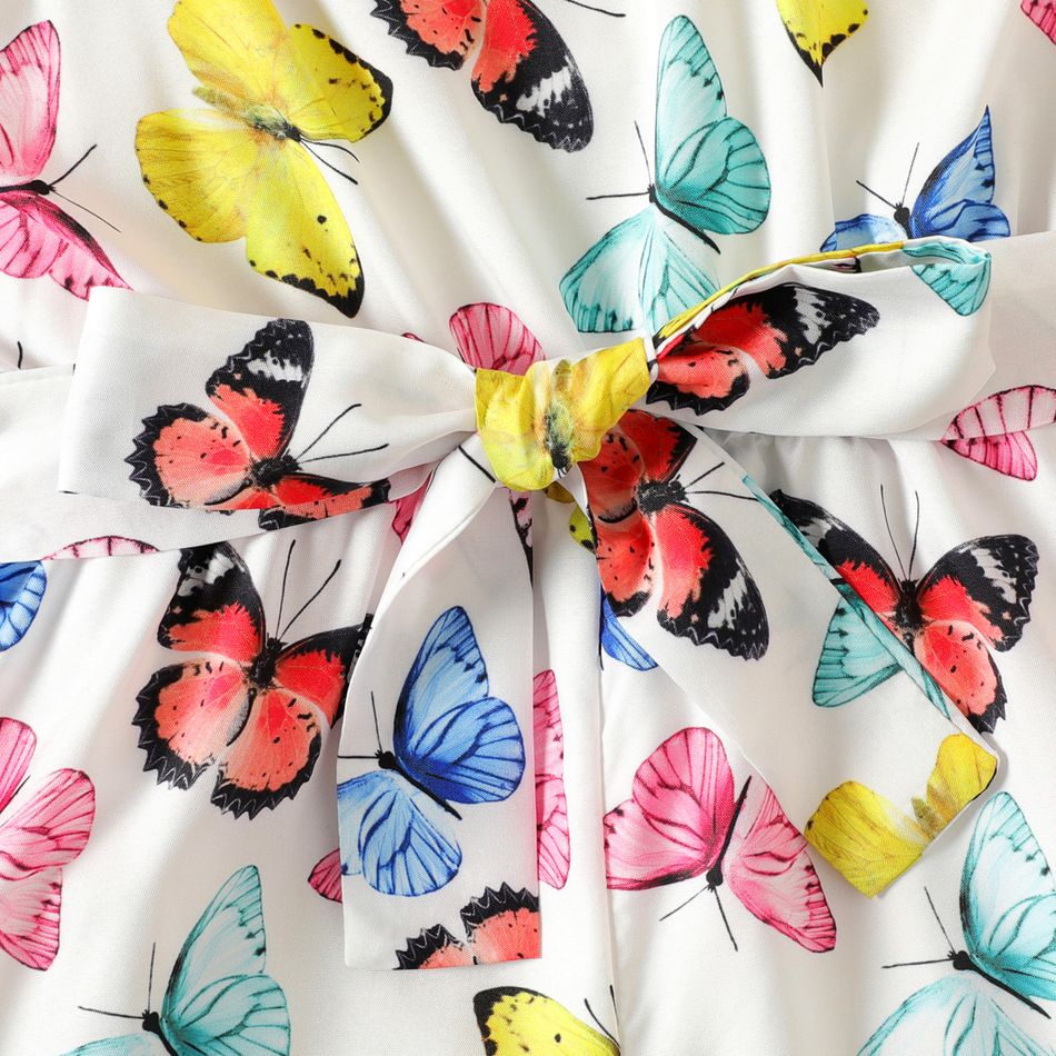Kid Girl Butterfly Print Mesh Splice Short-sleeve Rompers Multi-color big image 4