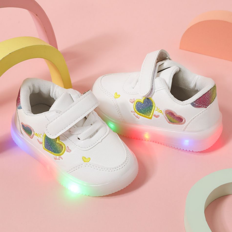 Toddler Glitter Heart Graphic LED Sneakers White big image 2