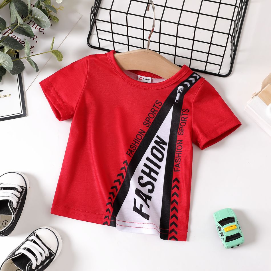 Baby Boy Letter Print Colorblock Short-sleeve T-shirt Red big image 1