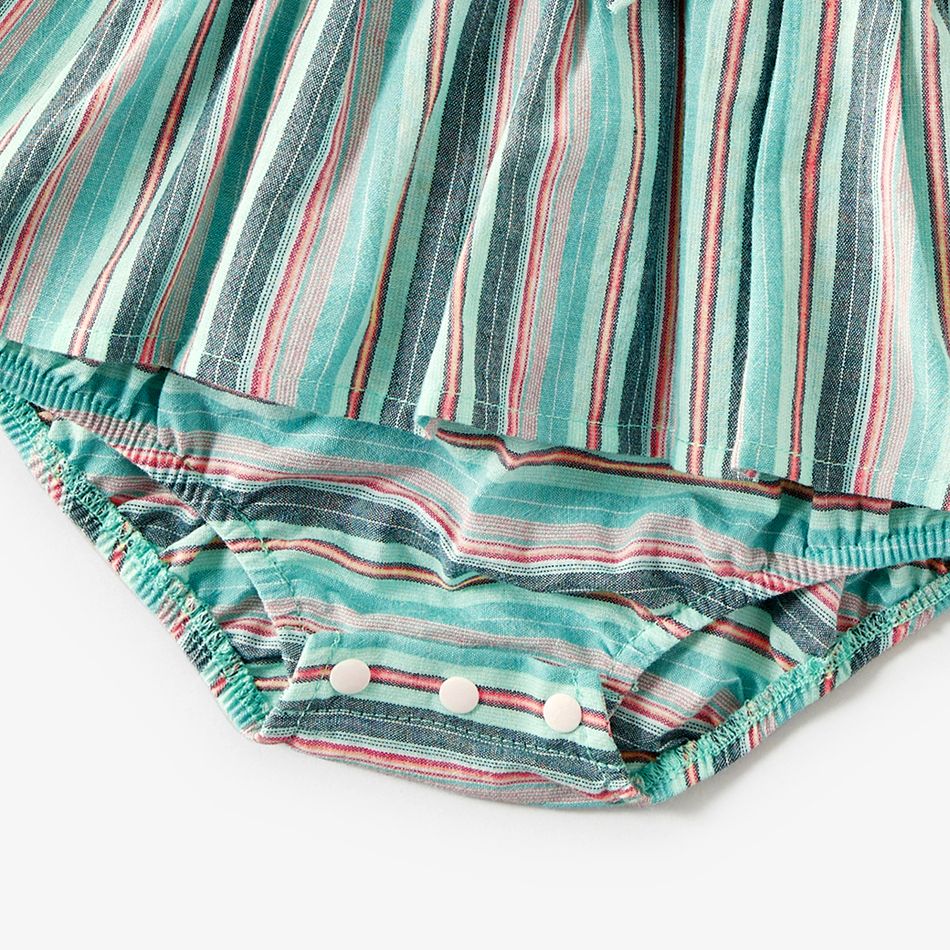100% Cotton Striped Surplice Neck Belted Cami Romper for Mom and Me COLOREDSTRIPES big image 9