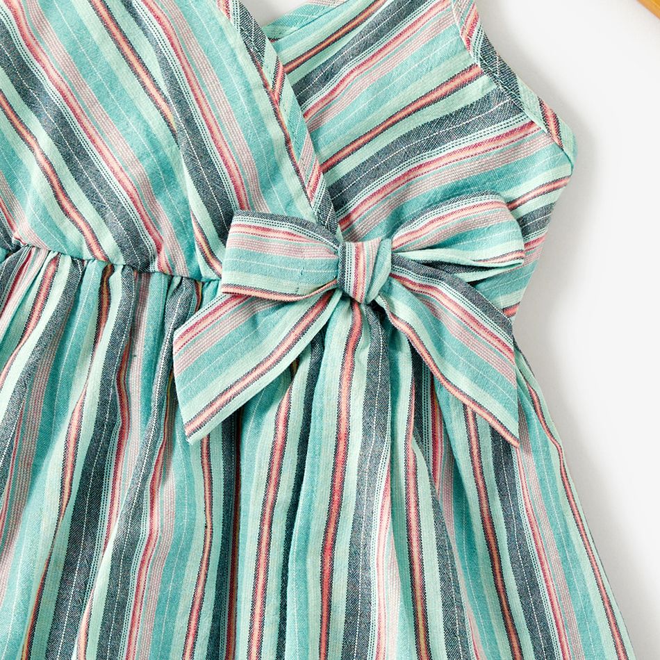 100% Cotton Striped Surplice Neck Belted Cami Romper for Mom and Me COLOREDSTRIPES big image 8