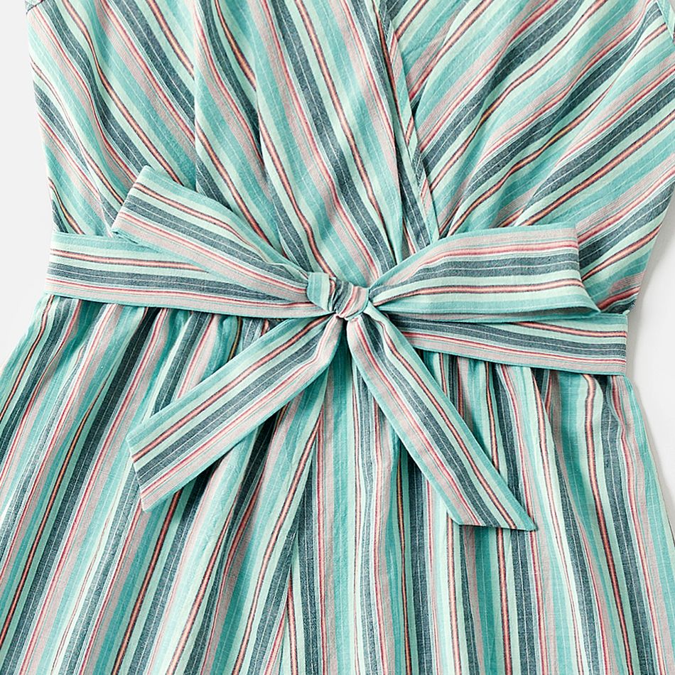 100% Cotton Striped Surplice Neck Belted Cami Romper for Mom and Me COLOREDSTRIPES big image 4