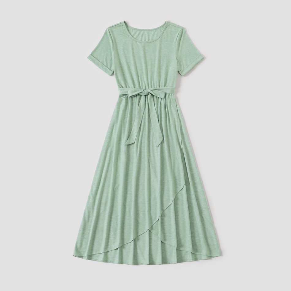 Family Matching Green Short-sleeve Tulip-Hem Dresses and Colorblock T-shirts Sets Mint Green big image 8