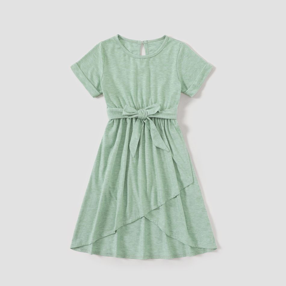 Family Matching Green Short-sleeve Tulip-Hem Dresses and Colorblock T-shirts Sets Mint Green big image 12