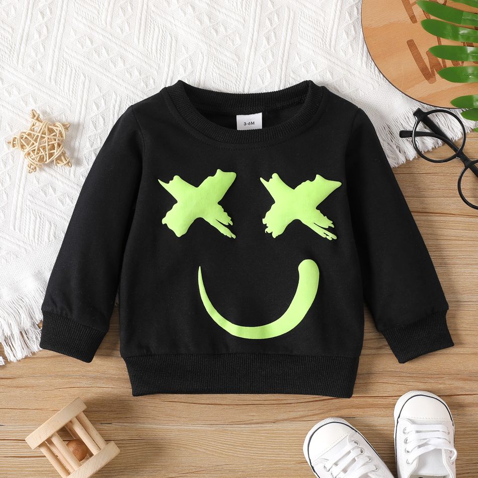 Baby Boy/Girl Glow in The Dark Print Long-sleeve Sweatshirt Black