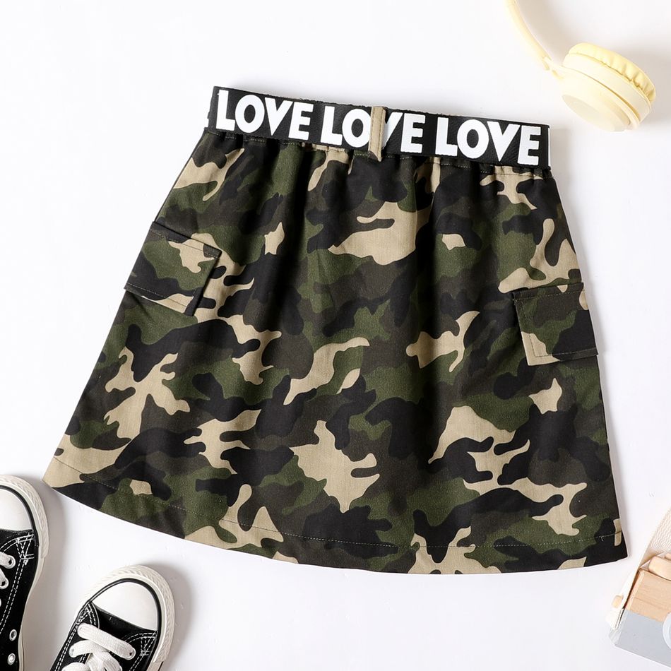 Kid Girl Camouflage Print Elasticized Flap Pocket Design Skirt with Belt CAMOUFLAGE big image 2