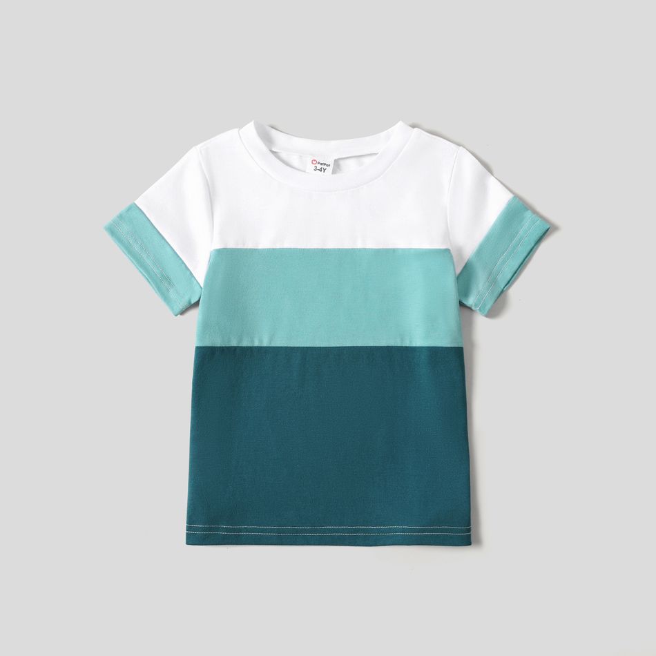 Family Matching Multicolor Striped V Neck Short-sleeve Belted Dresses and Colorblock T-shirts Sets COLOREDSTRIPES big image 11