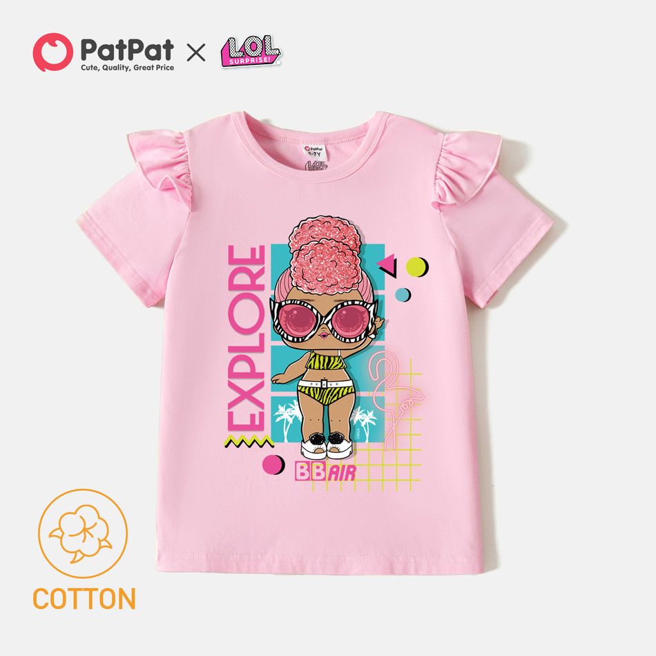 L.O.L. SURPRISE! Kid Girl Letter Geo Print Cotton Ruffled Short-sleeve Light Pink Tee Light Pink