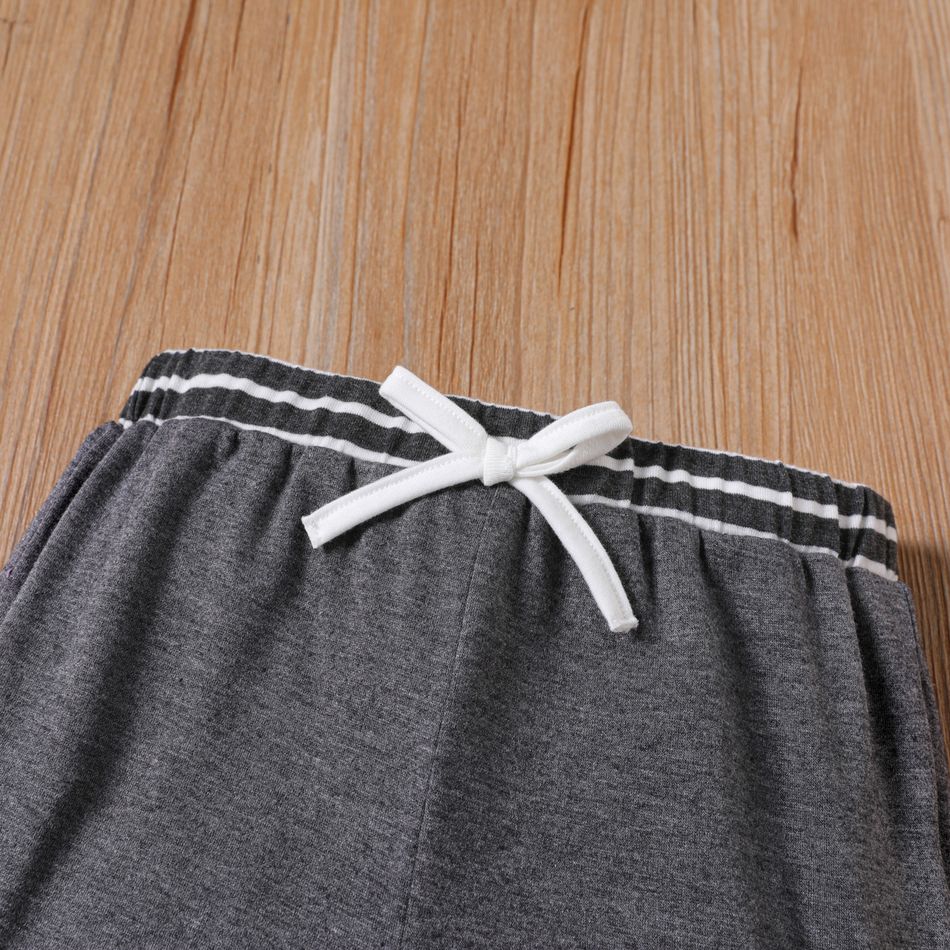2pcs Toddler Boy Striped Sleeveless Tank Top and Solid Shorts Grey or Brown Set Grey big image 3