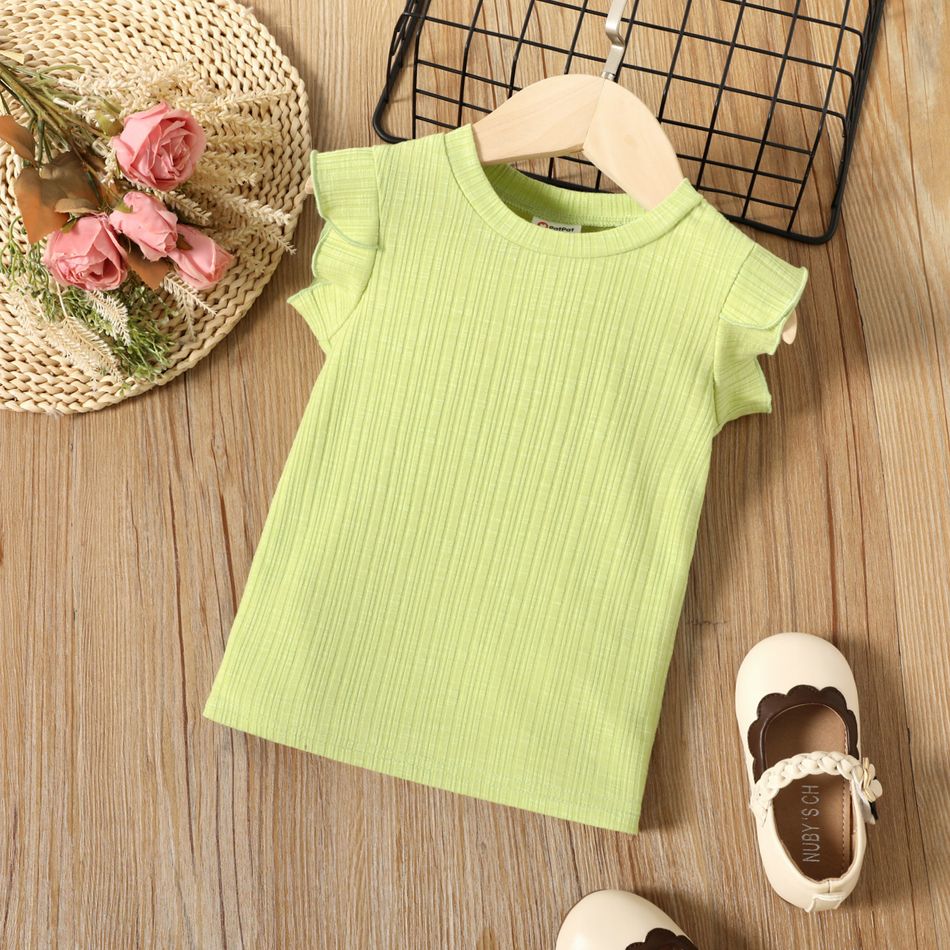 Toddler Girl Solid Color Ribbed Ruffled Flutter-sleeve Dress Green