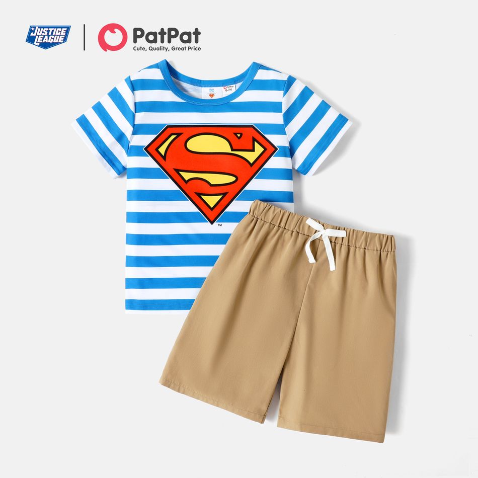 Justice League 2pcs Kid Boy Stripe Short-sleeve Tee and Elasticized Shorts Set Blue