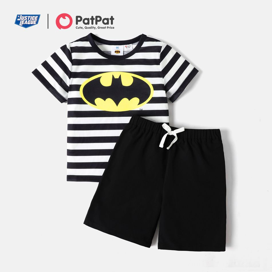 Justice League 2pcs Kid Boy Stripe Short-sleeve Tee and Elasticized Shorts Set Black