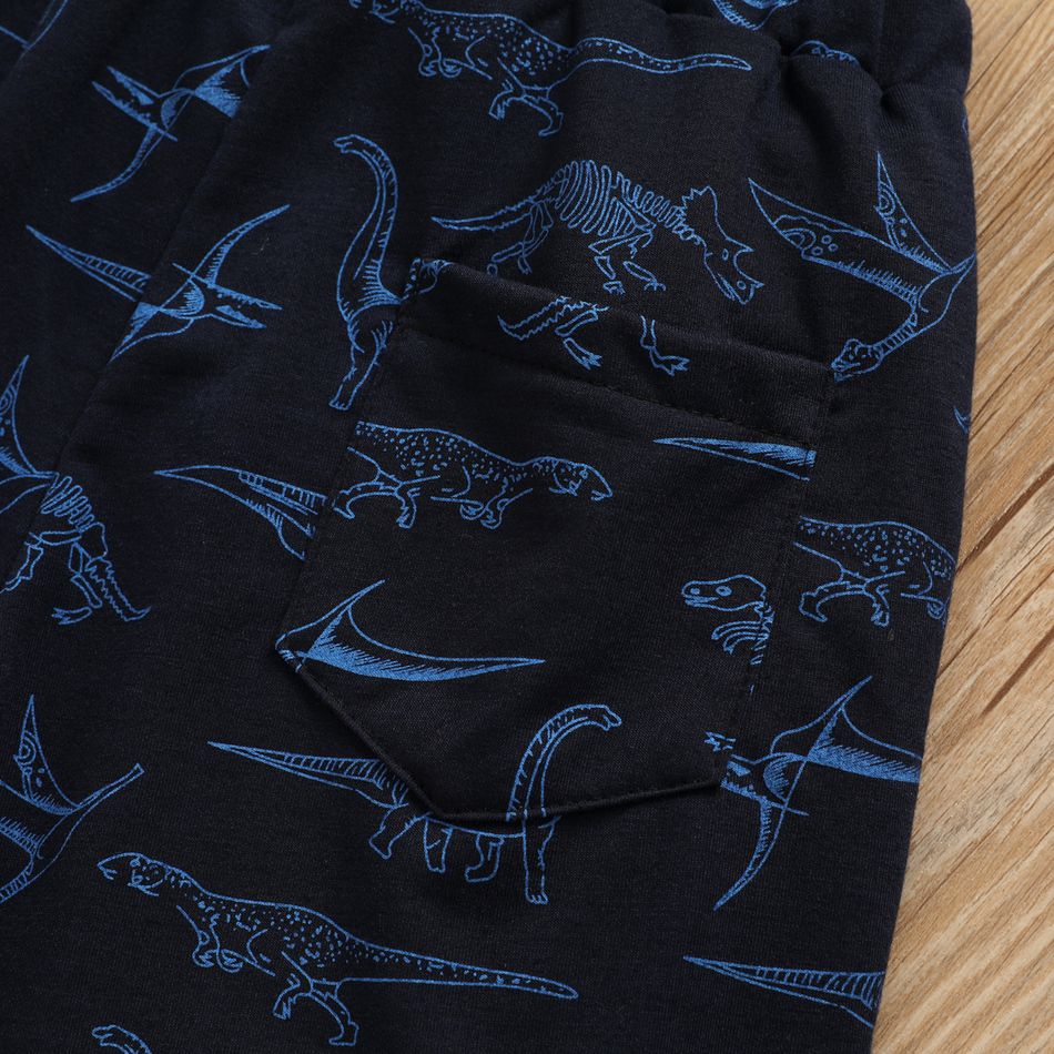 Kid Boy Animal Dinosaur Print Patch Embroidered Elasticized Shorts Royal Blue big image 5