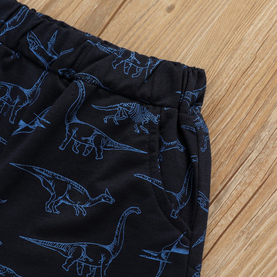 Kid Boy Animal Dinosaur Print Patch Embroidered Elasticized Shorts Royal Blue big image 3