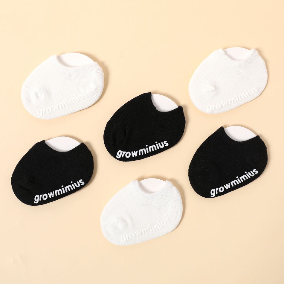 6-pairs Baby Pure Color Non-slip Grip Socks Black/White
