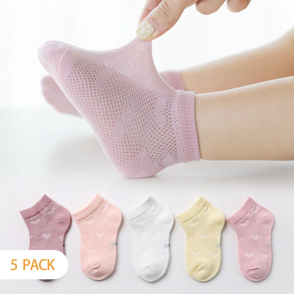 5-pairs Baby / Toddler / Kid Heart Stars Pattern Mesh Panel Socks Pink big image 8