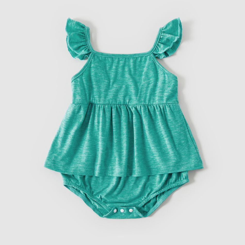Family Matching Green Halter Neck Irregular Hem Dresses and Striped Splicing Short-sleeve T-shirts Sets Green big image 7