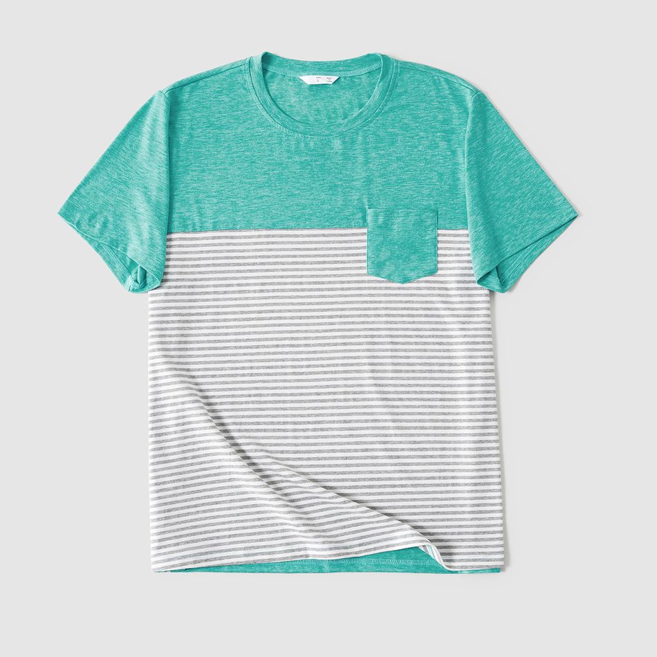 Family Matching Green Halter Neck Irregular Hem Dresses and Striped Splicing Short-sleeve T-shirts Sets Green big image 10