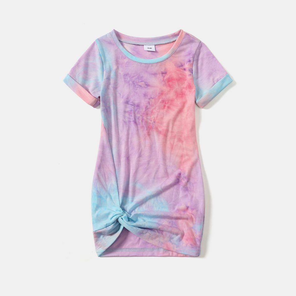 Family Matching Tie Dye V Neck Twist Knot Short-sleeve Bodycon T-shirt Dress for Mom and Me powderblue big image 5